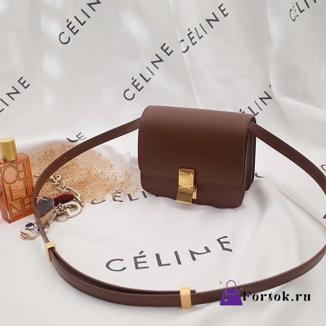 Celine Leather Classic Box Shoulder Bag Brown 16cm - 1