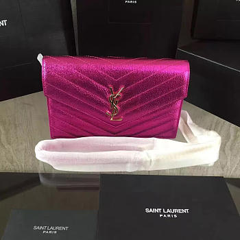 YSL Monogram Chain Wallet WOC Crinkled Metallic Pink 4938 19cm 