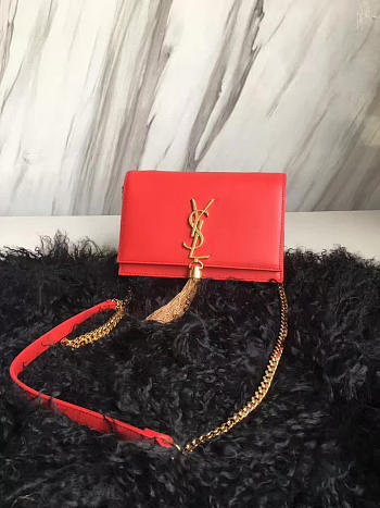 YSL MONOGRAM KATE Tassel Smooth Leather Red 4998 19cm 