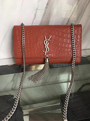 YSL MONOGRAM KATE Silver Tassel in Embossed Crocodile Shiny 5046 24cm - 1