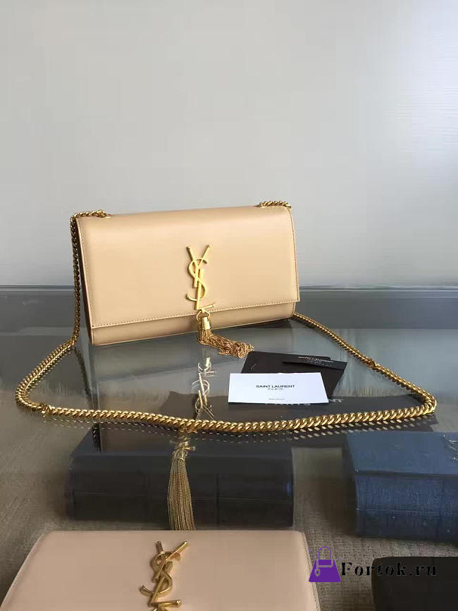 YSL MONOGRAM KATE Gold Tassel Apricot leather 5062 24cm - 1