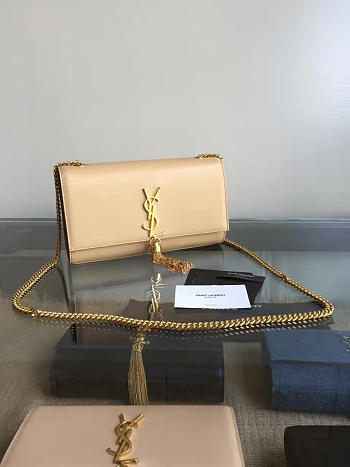 YSL MONOGRAM KATE Gold Tassel Apricot leather 5062 24cm