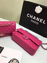 CHANEL Lambskin Leather Flap Bag Gold/Silver Rose Red 25cm - 3