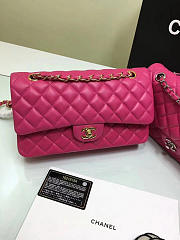 CHANEL Lambskin Leather Flap Bag Gold/Silver Rose Red 25cm - 4