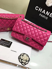 CHANEL Lambskin Leather Flap Bag Gold/Silver Rose Red 25cm - 5