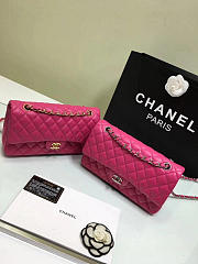CHANEL Lambskin Leather Flap Bag Gold/Silver Rose Red 25cm - 6