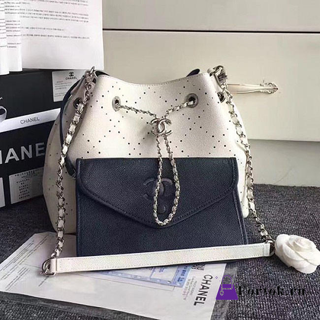 Chanel Perforated Drawstring Bucket Bag White A93596 29cm - 1