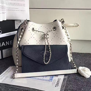 Chanel Perforated Drawstring Bucket Bag White A93596 29cm