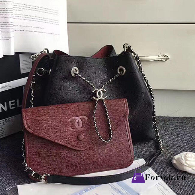 Chanel Perforated Drawstring Bucket Bag Black A93596 29cm - 1