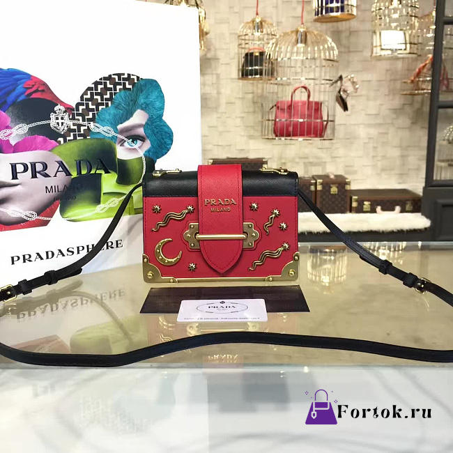 Prada Cahier leather shoulder bag Rose Red 4260 - 1