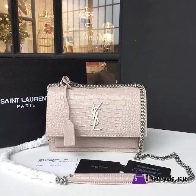 YSL SUNSET MONOGRAM MEDIUM CROCODILE EMBOSSED SHINY 4727 22cm  - 1