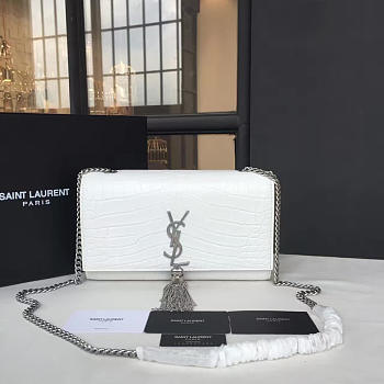 YSL MONOGRAM KATE Silver Tassel Crocodile White 4760 24cm 
