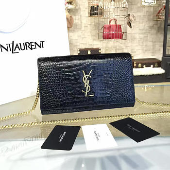 YSL MONOGRAM KATE CROCODILE EMBOSSED SHINY Black 4764 24cm 