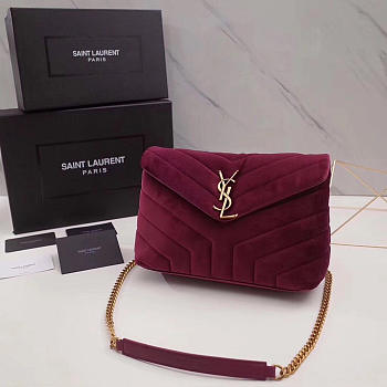 YSL LOULOU Monogram Quilted Velvet Shoulder Bag Rose Red 4809 25cm