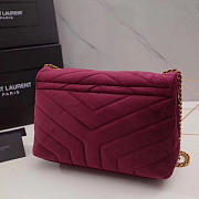 YSL LOULOU Monogram Quilted Velvet Shoulder Bag Rose Red 4809 25cm - 4