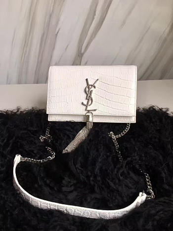 YSL MONOGRAM KATE BAG WITH LEATHER TASSEL White 4993 19cm