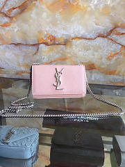 YSL silver MONOGRAM KATE Silver GRAIN DE POUDRE EMBOSSED LEATHER Pink 5022 17cm - 1