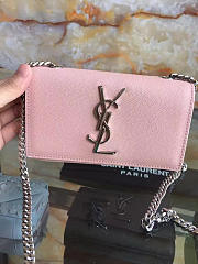 YSL silver MONOGRAM KATE Silver GRAIN DE POUDRE EMBOSSED LEATHER Pink 5022 17cm - 4