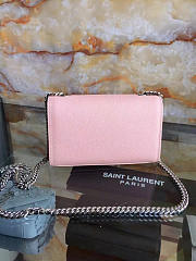 YSL silver MONOGRAM KATE Silver GRAIN DE POUDRE EMBOSSED LEATHER Pink 5022 17cm - 3