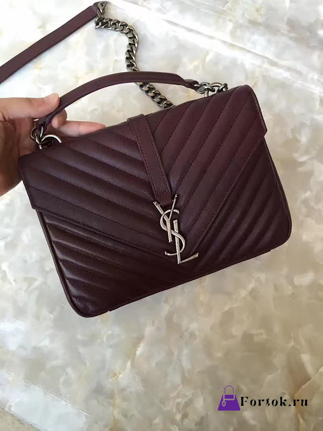 YSL Quilted MONOGRAM College Red Wine 5083 24cm - 1