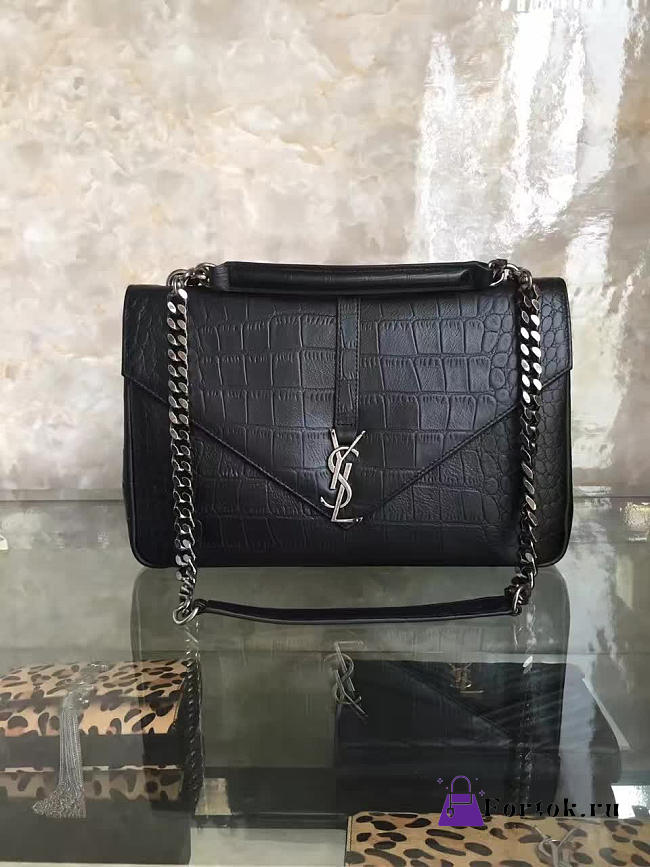 YSL MONOGRAM Colloge in Embossed Crocodile Shiny Black 5106 32cm - 1