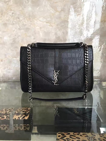 YSL MONOGRAM Colloge in Embossed Crocodile Shiny Black 5106 32cm