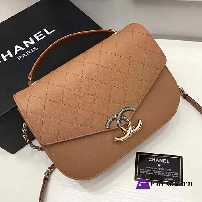 Chanel Grained Calfskin Flap Bag With Top Handle Khaki A93633 25cm - 1