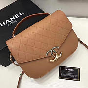 Chanel Grained Calfskin Flap Bag With Top Handle Khaki A93633 25cm - 1
