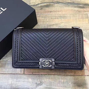 Chanel Braided Calfskin Boy Bag Black A67086 25cm