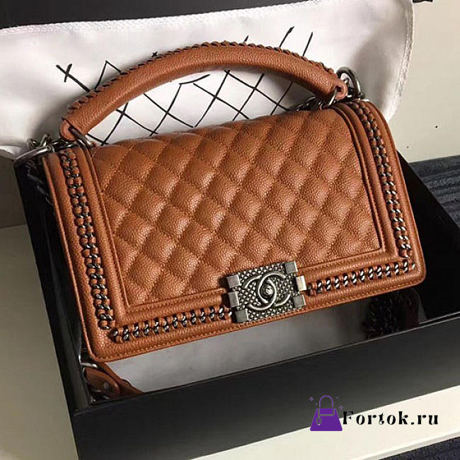 Chanel Caviar Grained Calfskin Boy Bag Top Handle Orange VS06715 25cm - 1