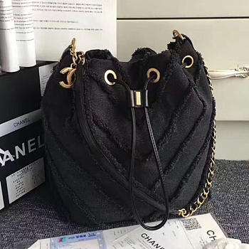 Chanel Canvas Patchwork Drawstring Bag Black A93727 26cm