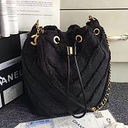 Chanel Canvas Patchwork Drawstring Bag Black A93727 26cm - 2