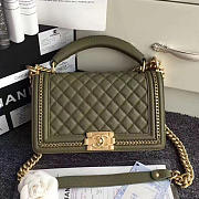 Chanel Quilted Caviar Boy Bag with Top Handle Green VS09524 25cm - 1