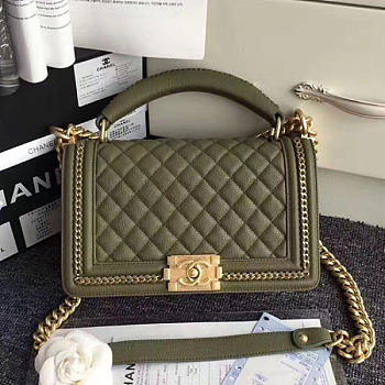 Chanel Quilted Caviar Boy Bag with Top Handle Green VS09524 25cm