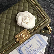 Chanel Quilted Caviar Boy Bag with Top Handle Green VS09524 25cm - 2