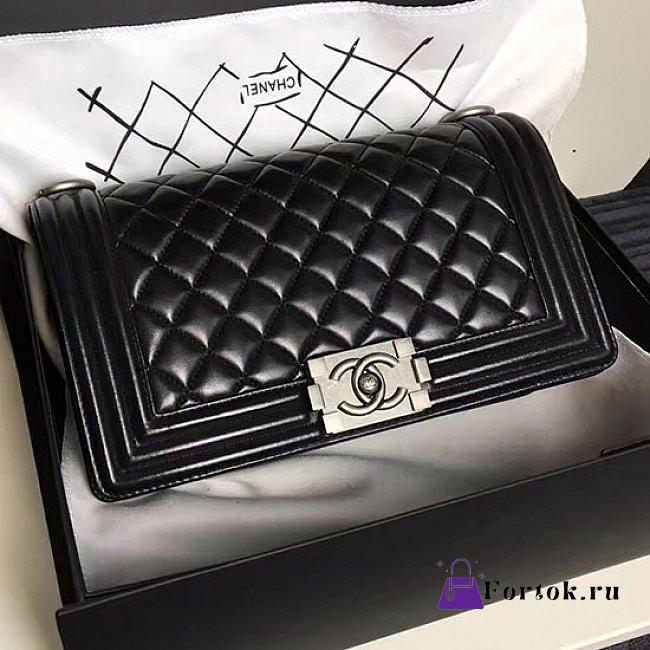 Chanel Medium Caviar Quilted Lambskin Boy Bag Black A13043 25cm - 1