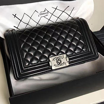 Chanel Medium Caviar Quilted Lambskin Boy Bag Black A13043 25cm