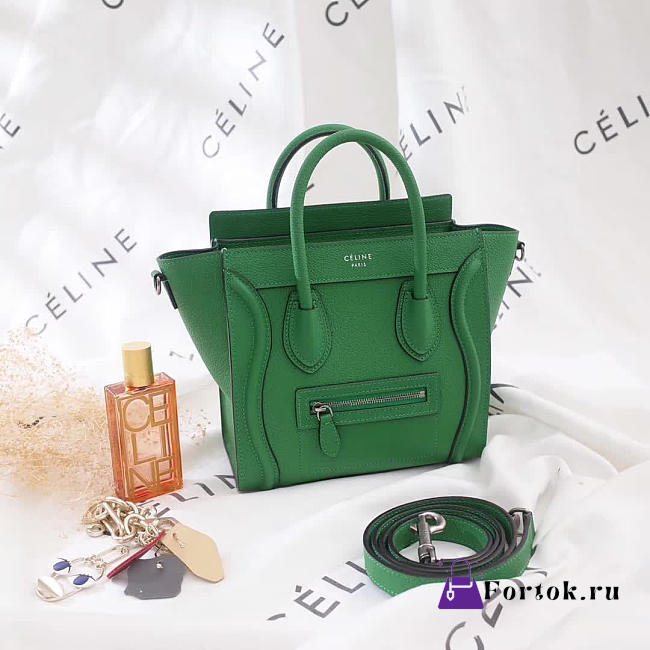 Celine Leather Nano Luggage Green 20cm  - 1