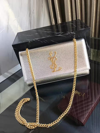 YSL MONOGRAM KATE Star Gold Crinkled Metallic Silver 4756 24cm 