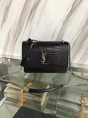 YSL Medium SUNSET Crocodile Embossed Shiny Black 4851 22cm  - 1