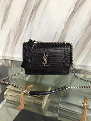 YSL Medium SUNSET Crocodile Embossed Shiny Black 4851 22cm  - 6