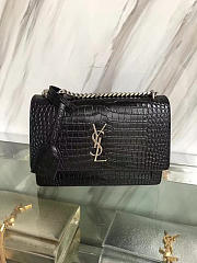 YSL Medium SUNSET Crocodile Embossed Shiny Black 4851 22cm  - 5