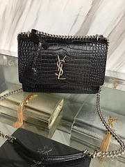 YSL Medium SUNSET Crocodile Embossed Shiny Black 4851 22cm  - 4