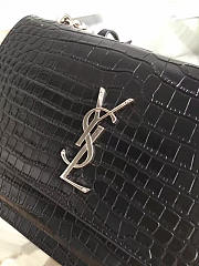 YSL Medium SUNSET Crocodile Embossed Shiny Black 4851 22cm  - 2