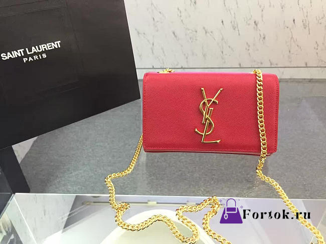 YSL MONOGRAM KATE GRAIN DE POUDRE EMBOSSED Red 4990 17cm  - 1