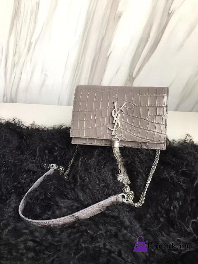 YSL MONOGRAM KATE Tassel Crocodile Silver 4992 19cm  - 1