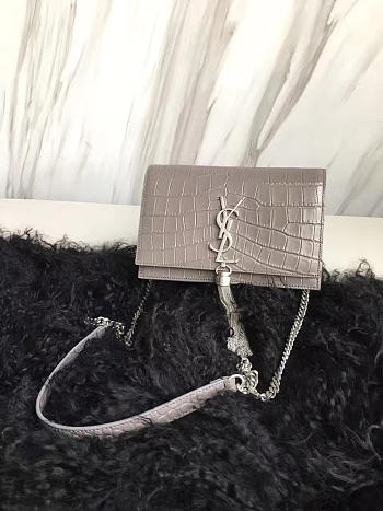 YSL MONOGRAM KATE Tassel Crocodile Silver 4992 19cm 