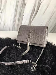 YSL MONOGRAM KATE Tassel Crocodile Silver 4992 19cm  - 5