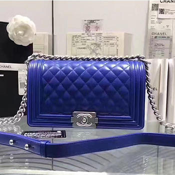 Chanel Quilted Lambskin Medium Boy Bag Blue A67086 25cm