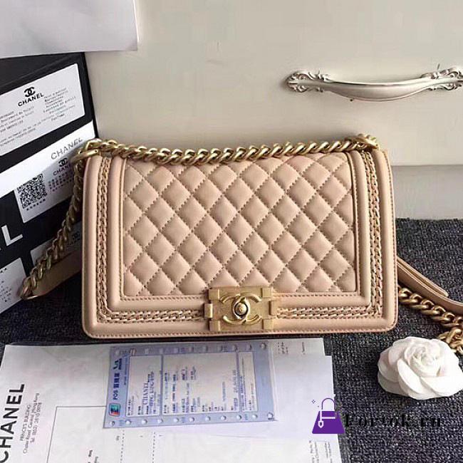Chanel Lambskin Medium Boy Bag A67086 Beige VS02723 25cm - 1